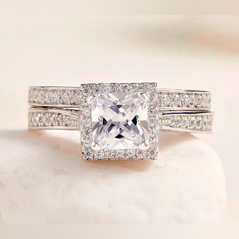 .8 Carat Princess Cut Bridal Set Simulated Diamond